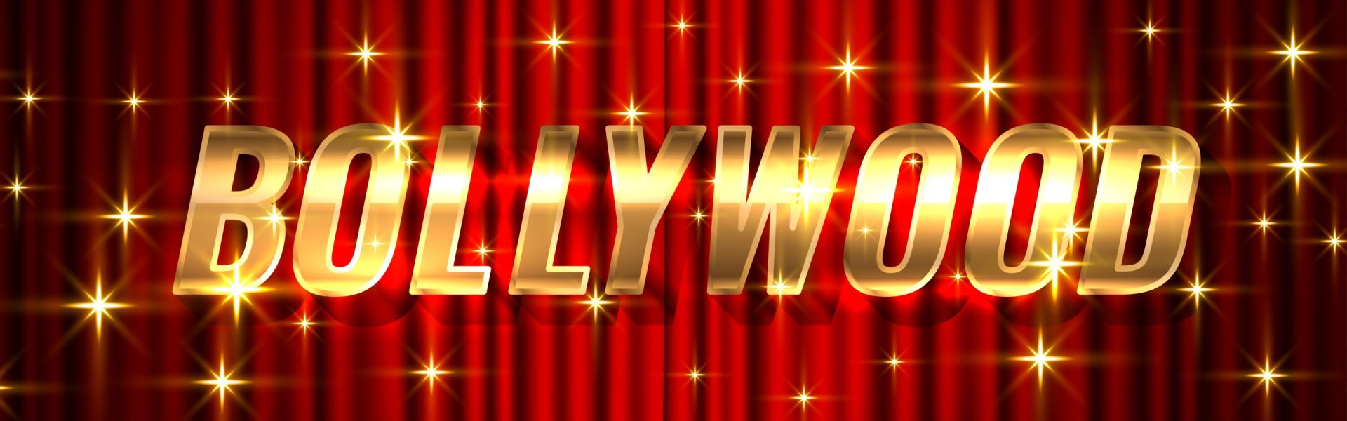 bollywood indian cinema sparkling text on red curtain background